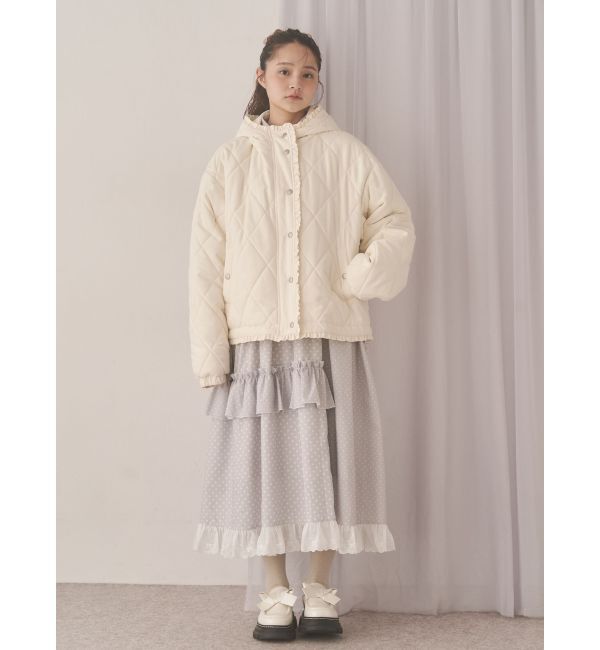 merry jenny「フリルキルティングフードジャケット」|ダウン|