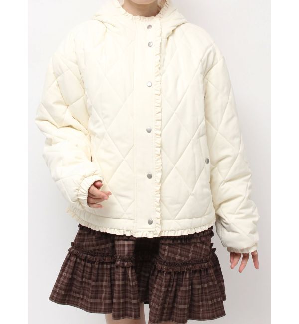 merry jenny「フリルキルティングフードジャケット」|ダウン|