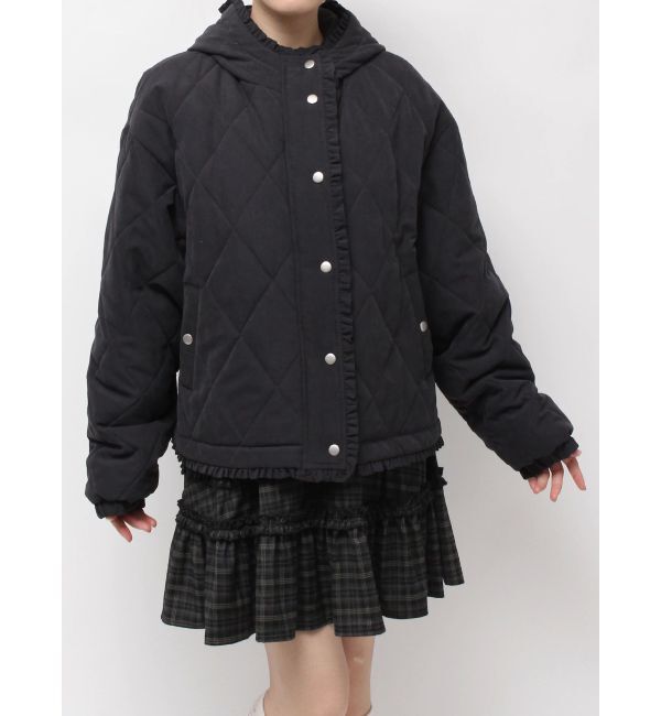 merry jenny「フリルキルティングフードジャケット」|ダウン|