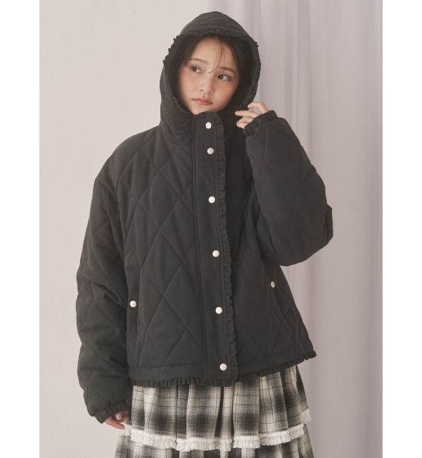 merry jenny「フリルキルティングフードジャケット」|ダウン|ブラック
