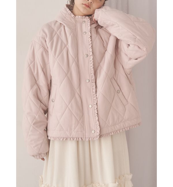 merry jenny「フリルキルティングフードジャケット」|ダウン|ピンク