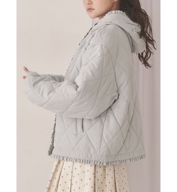 merry jenny「フリルキルティングフードジャケット」|ダウン|ブルー