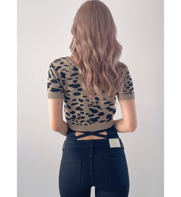 GYDA「2WAYレオパードハーフスリーブニットトップス」|ニット・セーター|