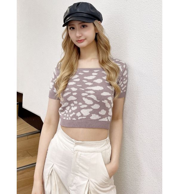 GYDA「2WAYレオパードハーフスリーブニットトップス」|ニット・セーター|