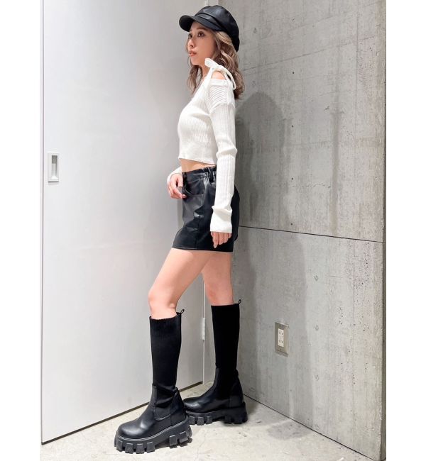 GYDA「ベロアリボンオフショルニットトップス」|ニット・セーター|