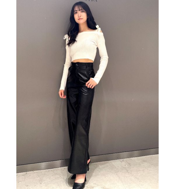 GYDA「ベロアリボンオフショルニットトップス」|ニット・セーター|