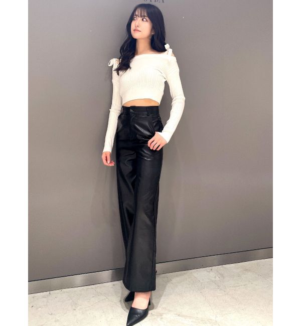 GYDA「ベロアリボンオフショルニットトップス」|ニット・セーター|