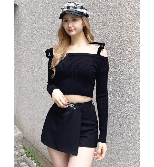 GYDA「ベロアリボンオフショルニットトップス」|ニット・セーター|