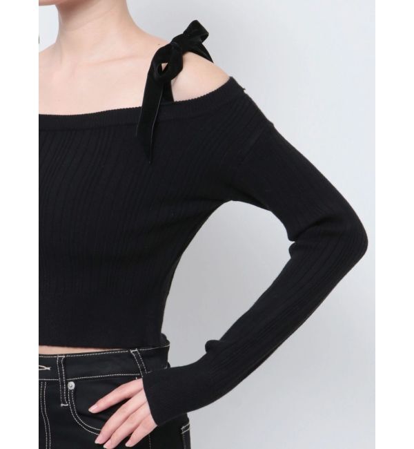 GYDA「ベロアリボンオフショルニットトップス」|ニット・セーター|