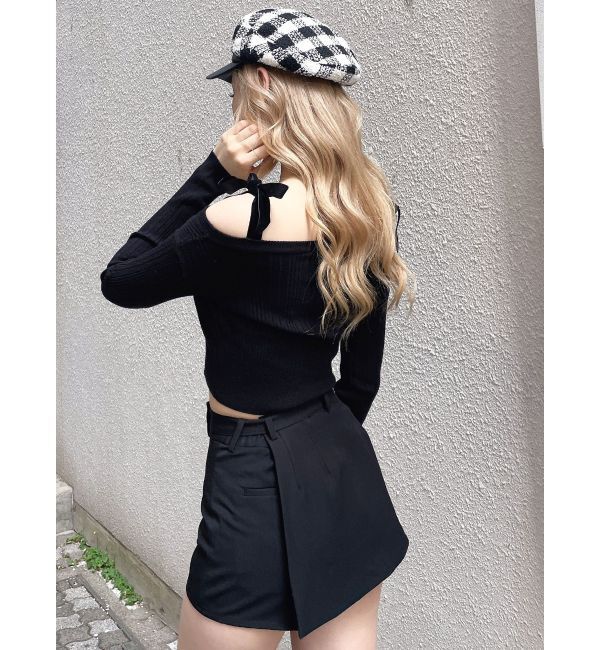 GYDA「ベロアリボンオフショルニットトップス」|ニット・セーター|