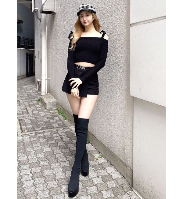 GYDA「ベロアリボンオフショルニットトップス」|ニット・セーター|