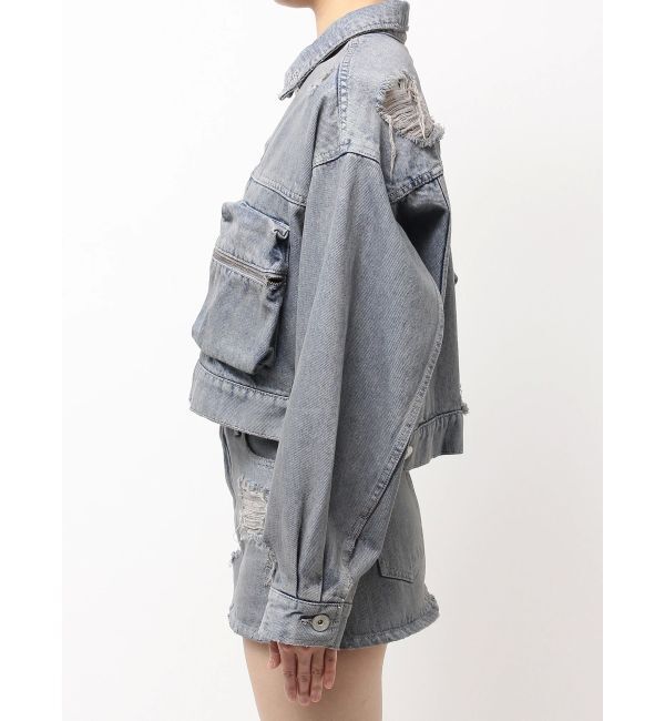 GYDA「ZIP POCKETダメージショートデニムGジャン」|ブルゾン・スタジャン|