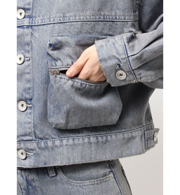 GYDA「ZIP POCKETダメージショートデニムGジャン」|ブルゾン・スタジャン|