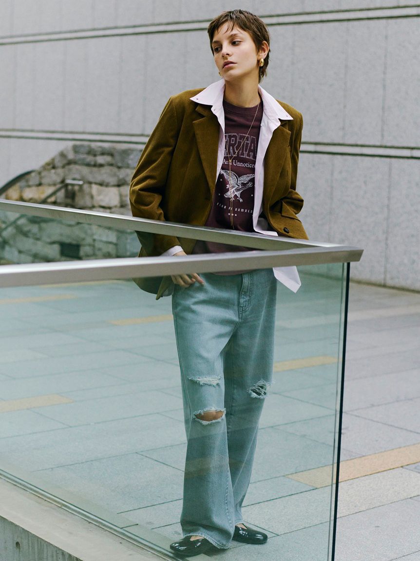 Mila Owen「ダメージ加工ルーズストレートデニムパンツ」|デニム|