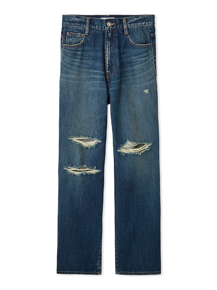 Mila Owen「ダメージ加工ルーズストレートデニムパンツ」|デニム|