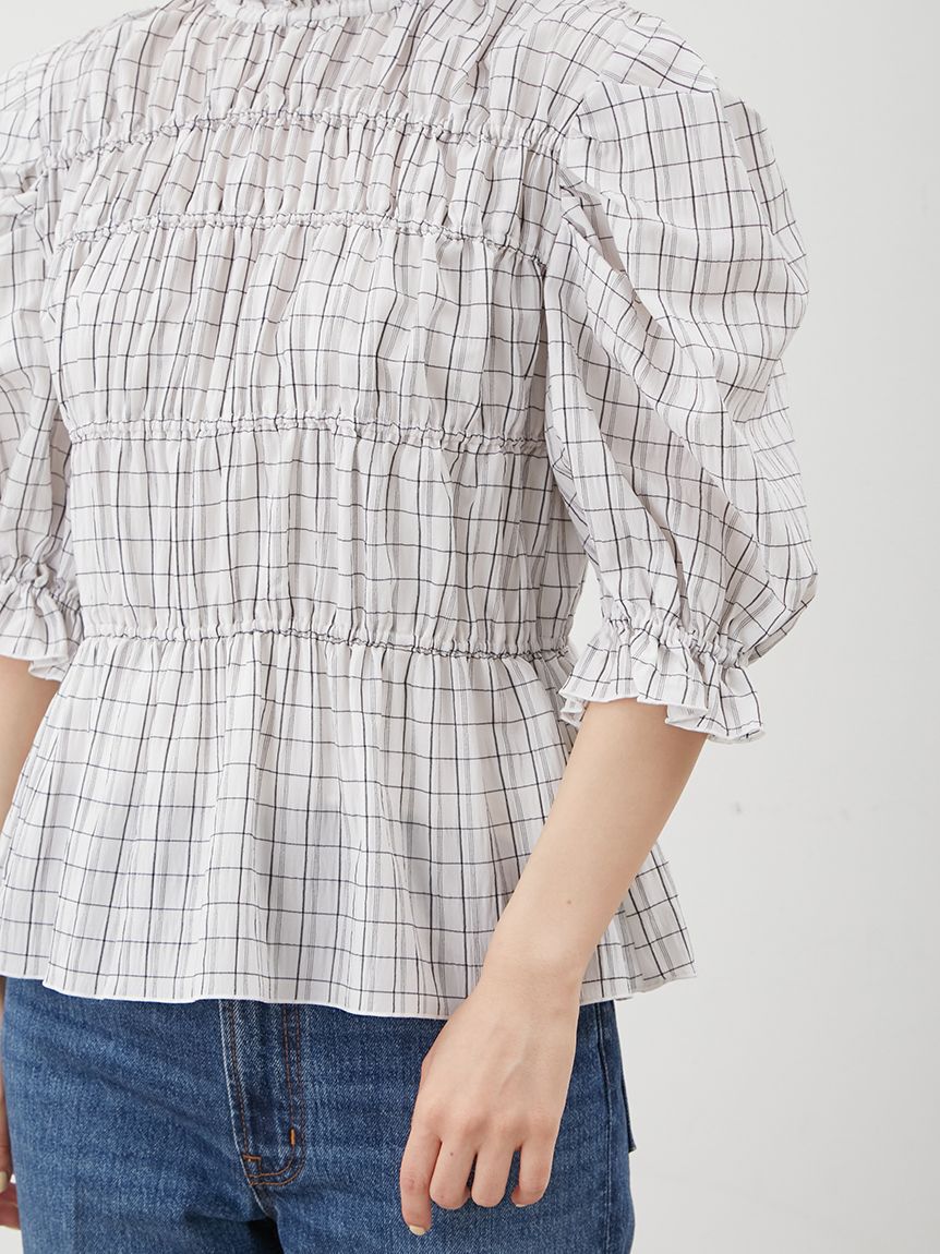 Mila Owen「シャーリングペプラムフリルブラウス」|シャツ・ブラウス|