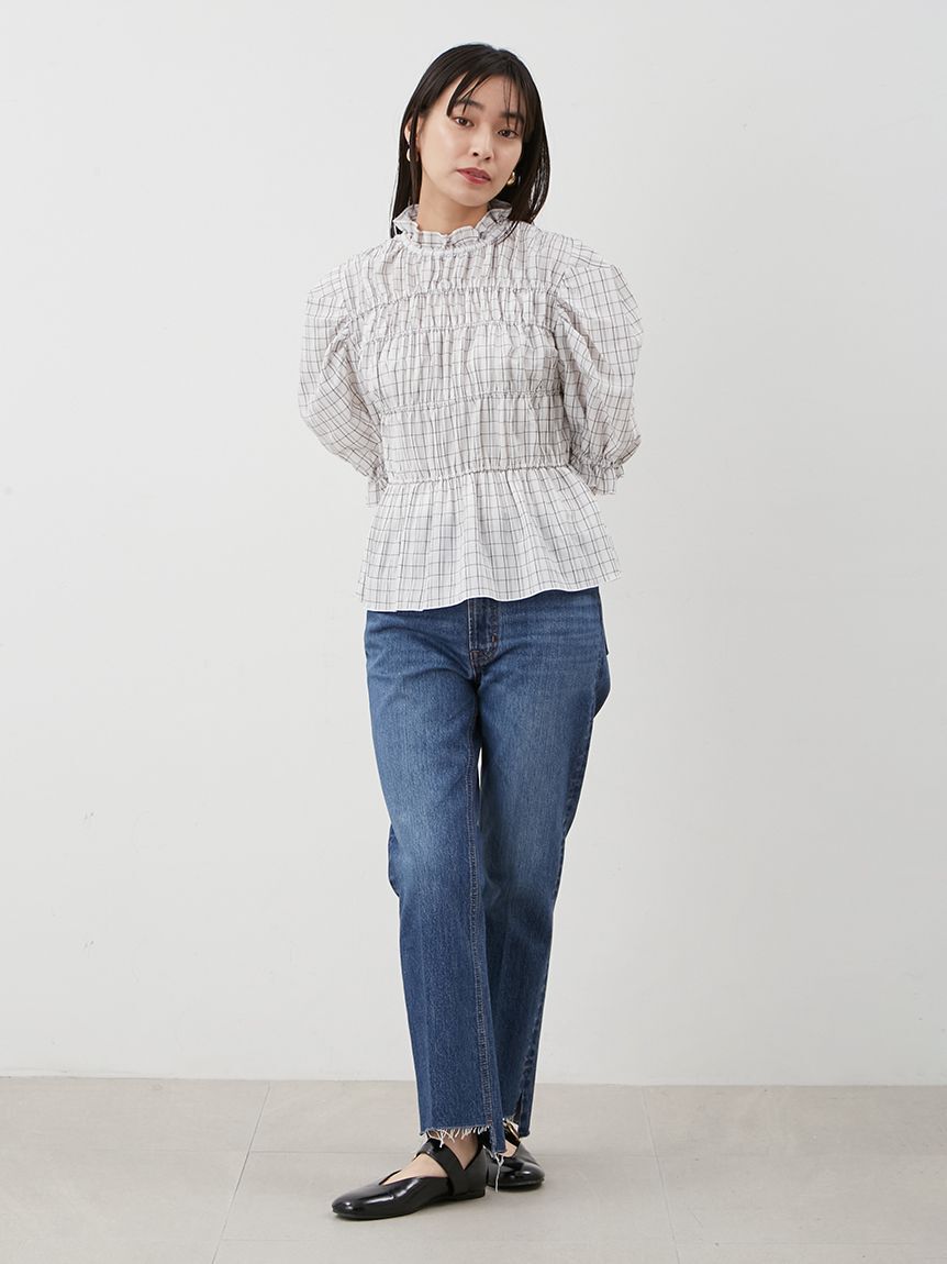 Mila Owen「シャーリングペプラムフリルブラウス」|シャツ・ブラウス|