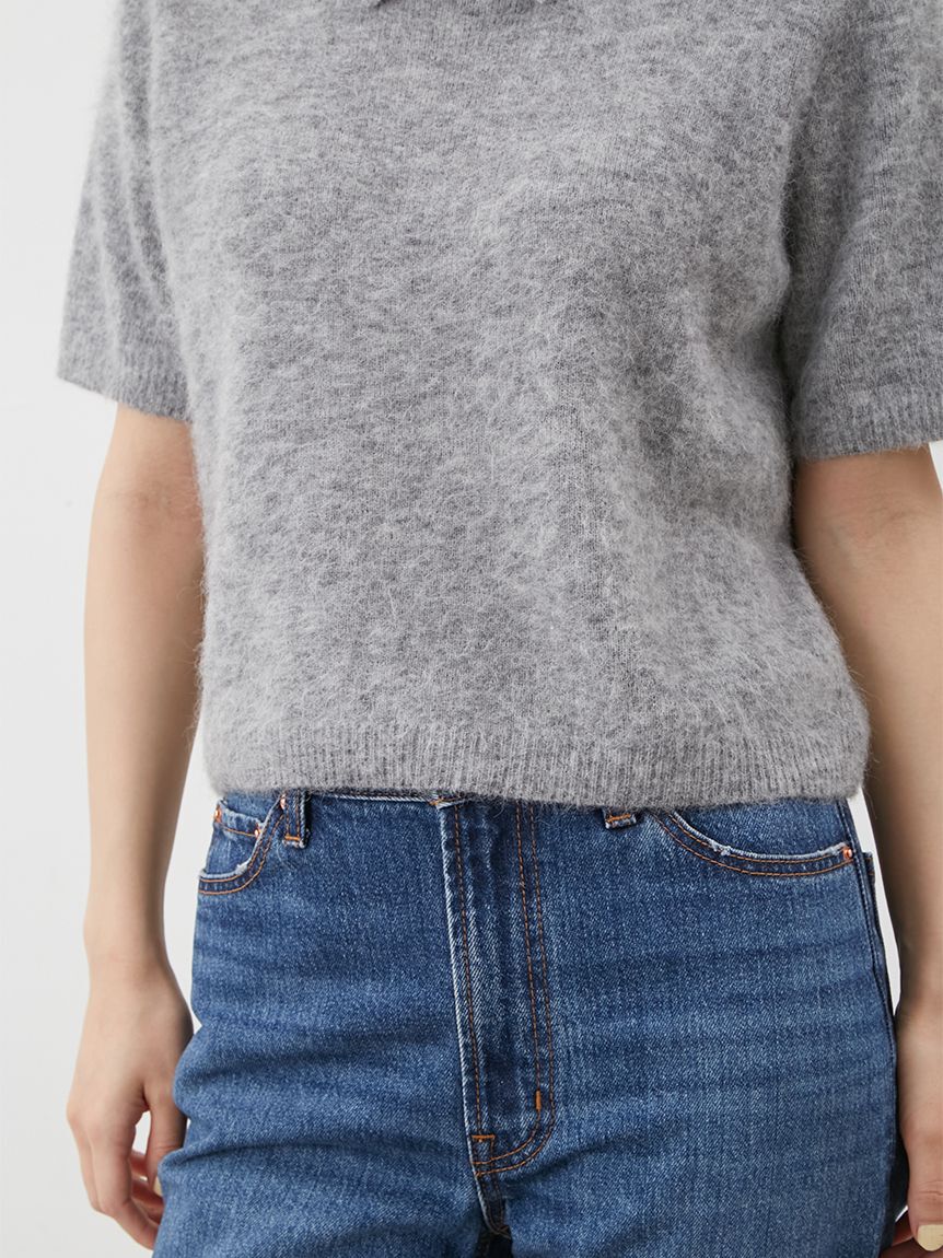 Mila Owen「ポロ衿クロップド丈モヘアニットトップス」|ニット・セーター|