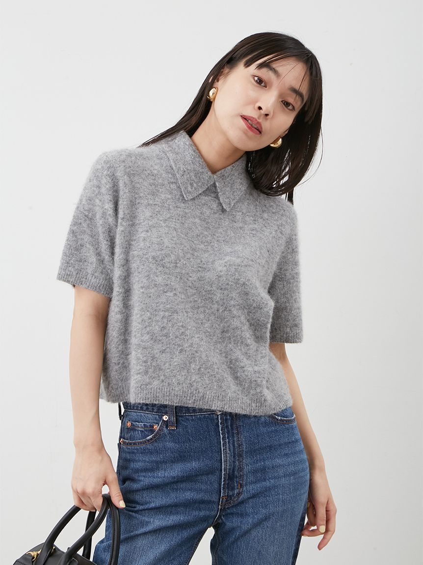 Mila Owen「ポロ衿クロップド丈モヘアニットトップス」|ニット・セーター|