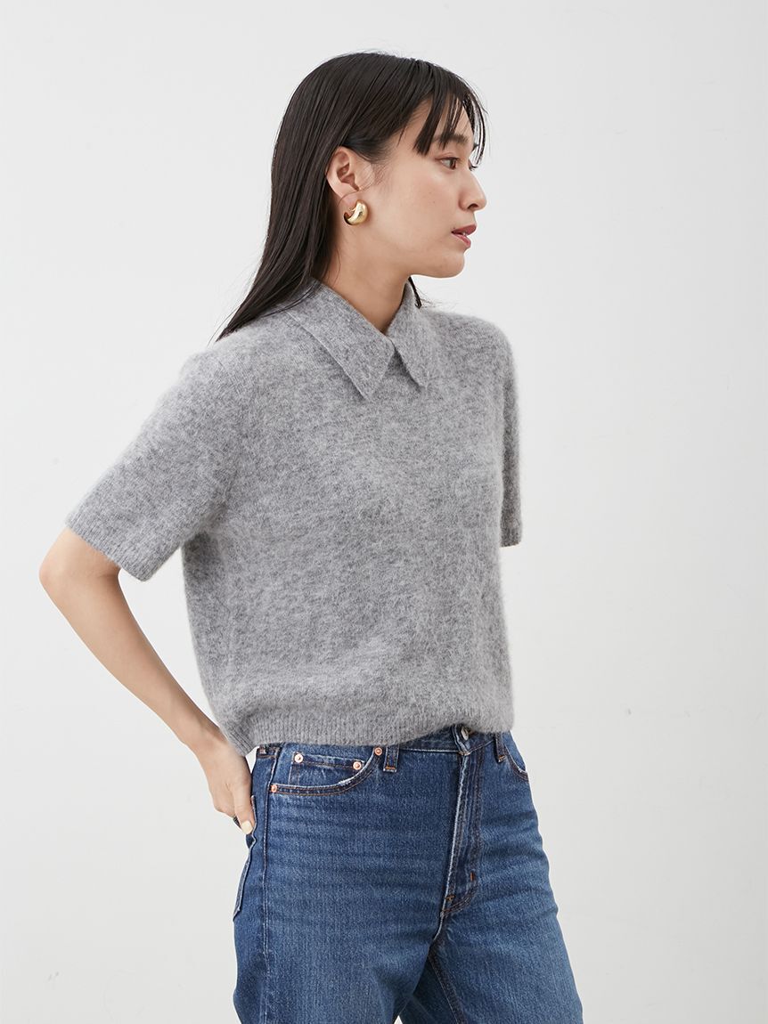 Mila Owen「ポロ衿クロップド丈モヘアニットトップス」|ニット・セーター|
