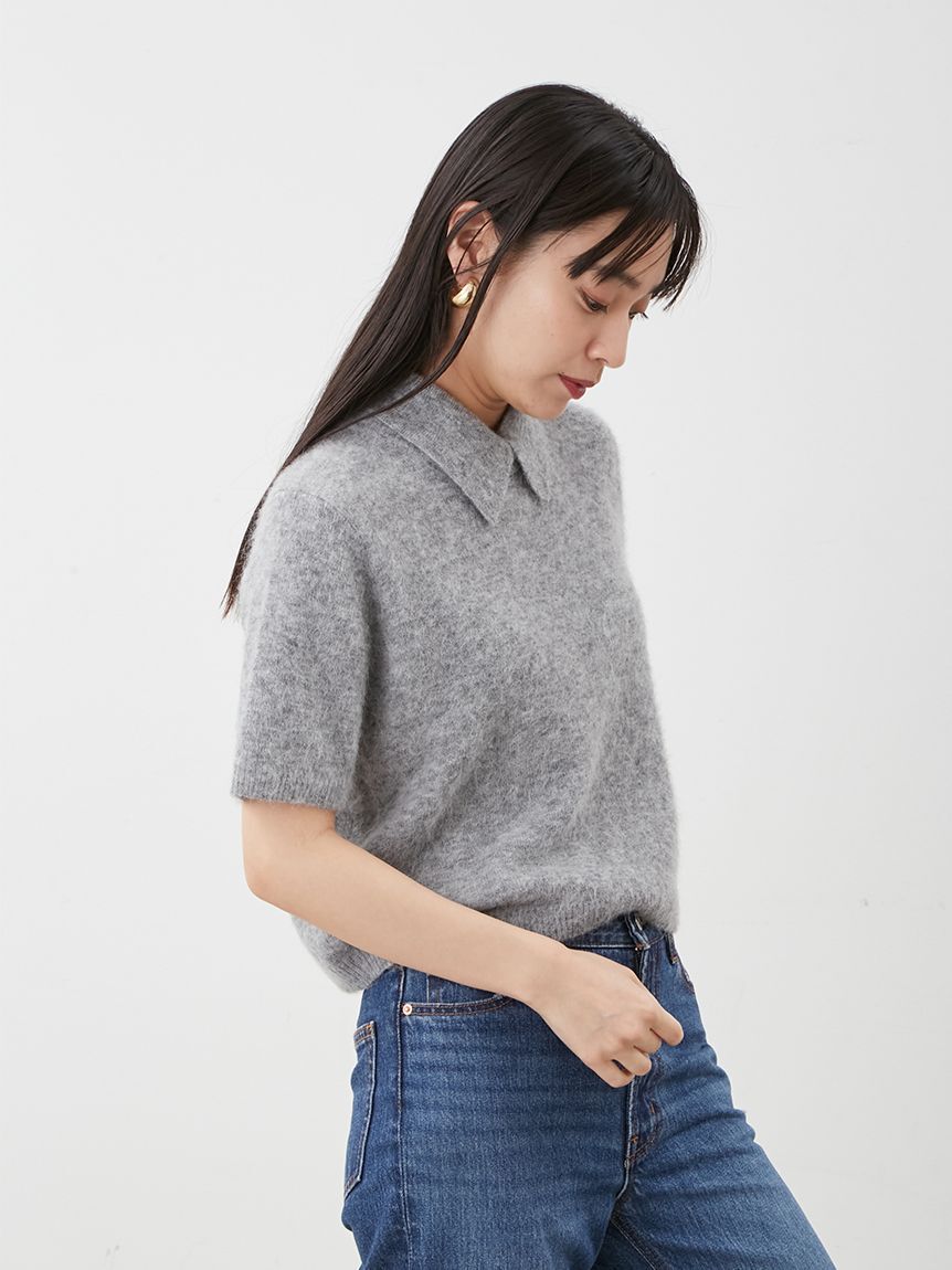 Mila Owen「ポロ衿クロップド丈モヘアニットトップス」|ニット・セーター|