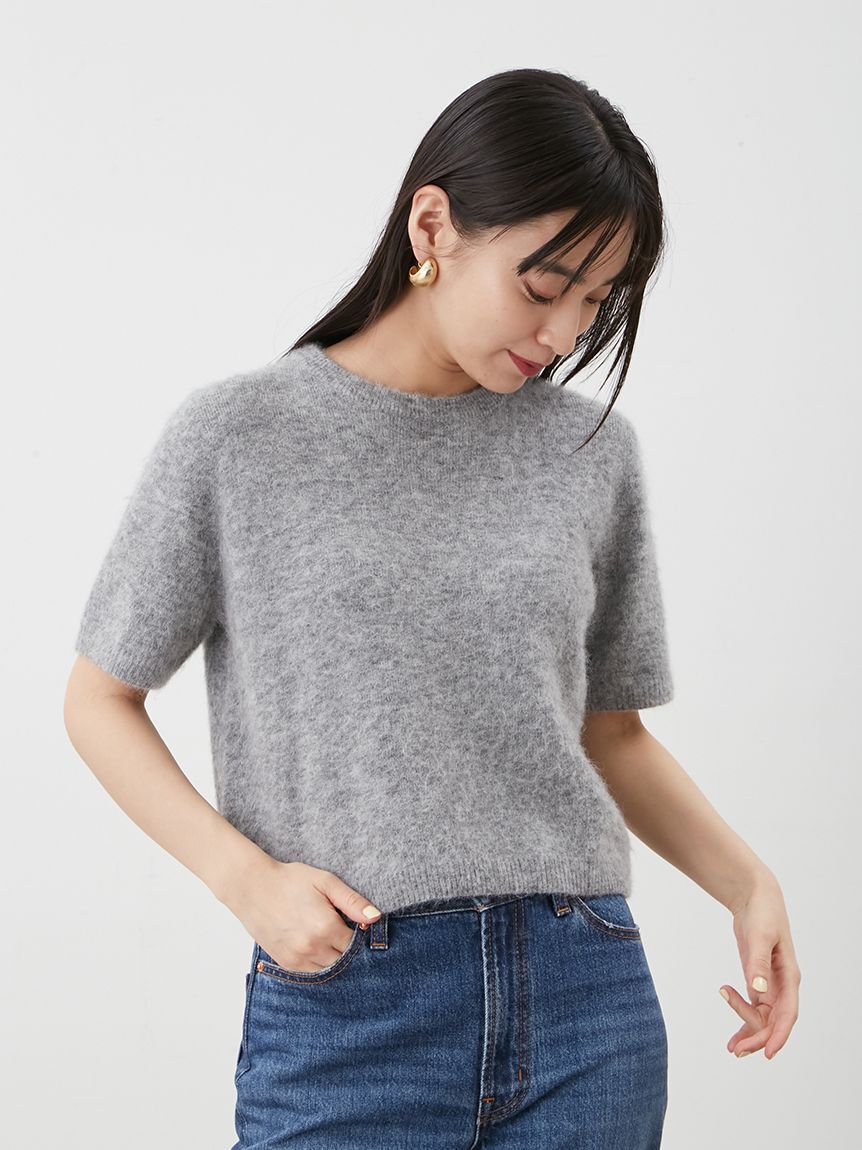 Mila Owen「ポロ衿クロップド丈モヘアニットトップス」|ニット・セーター|