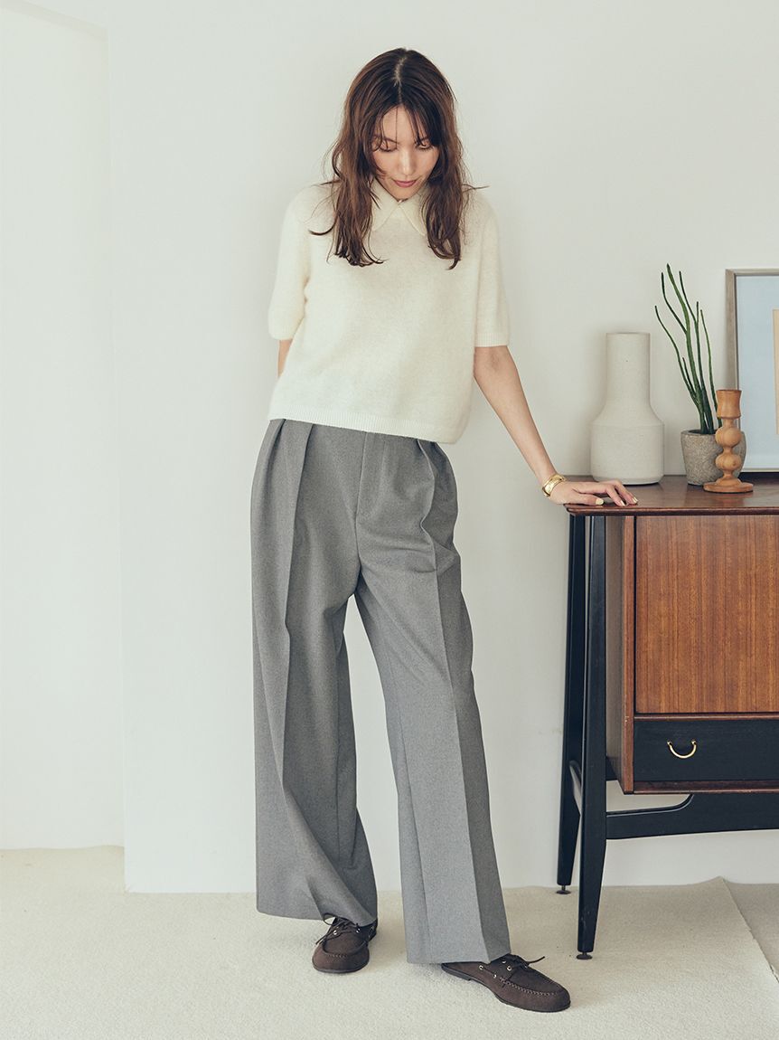 Mila Owen「ポロ衿クロップド丈モヘアニットトップス」|ニット・セーター|