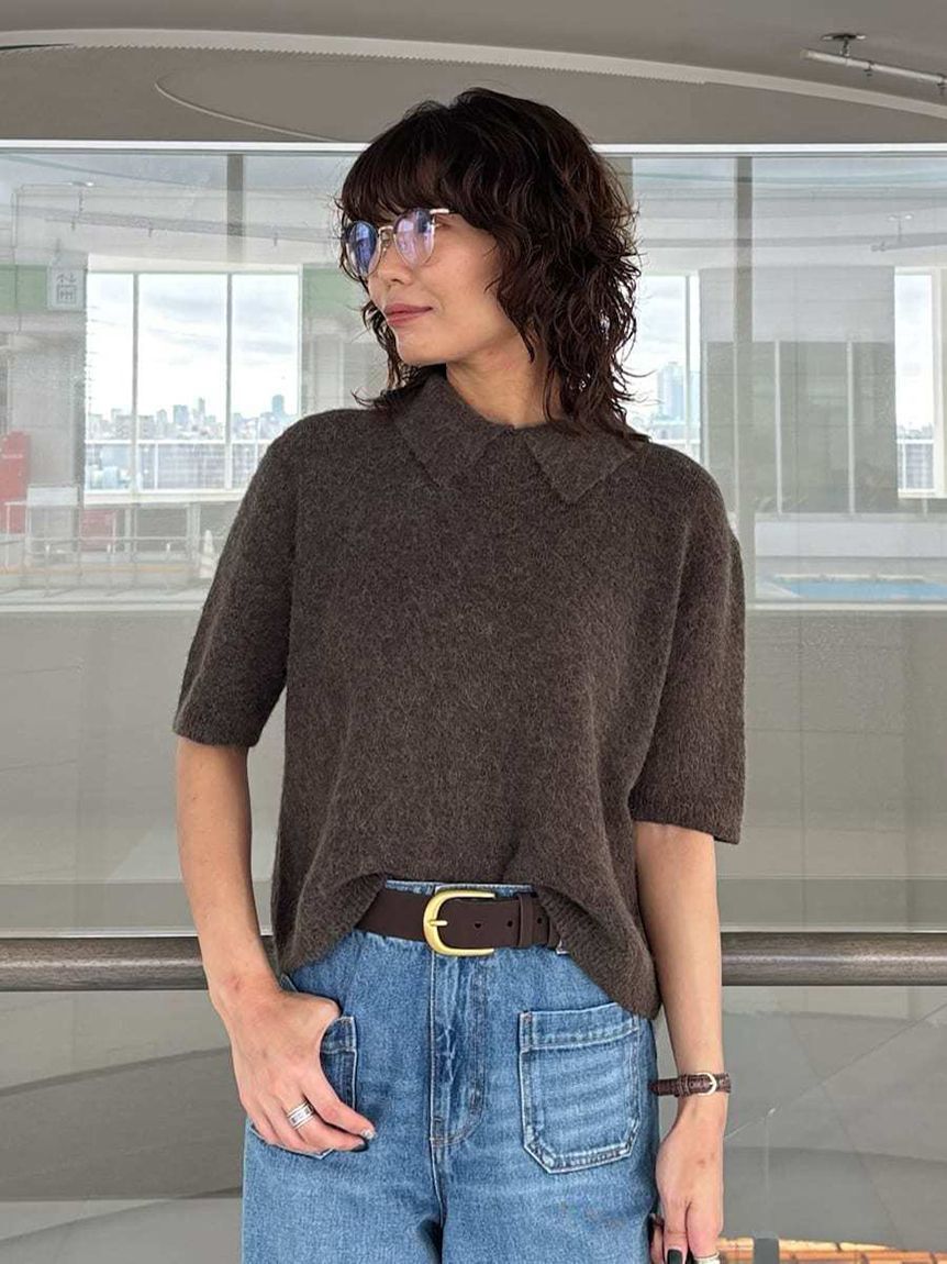 Mila Owen「ポロ衿クロップド丈モヘアニットトップス」|ニット・セーター|BRW