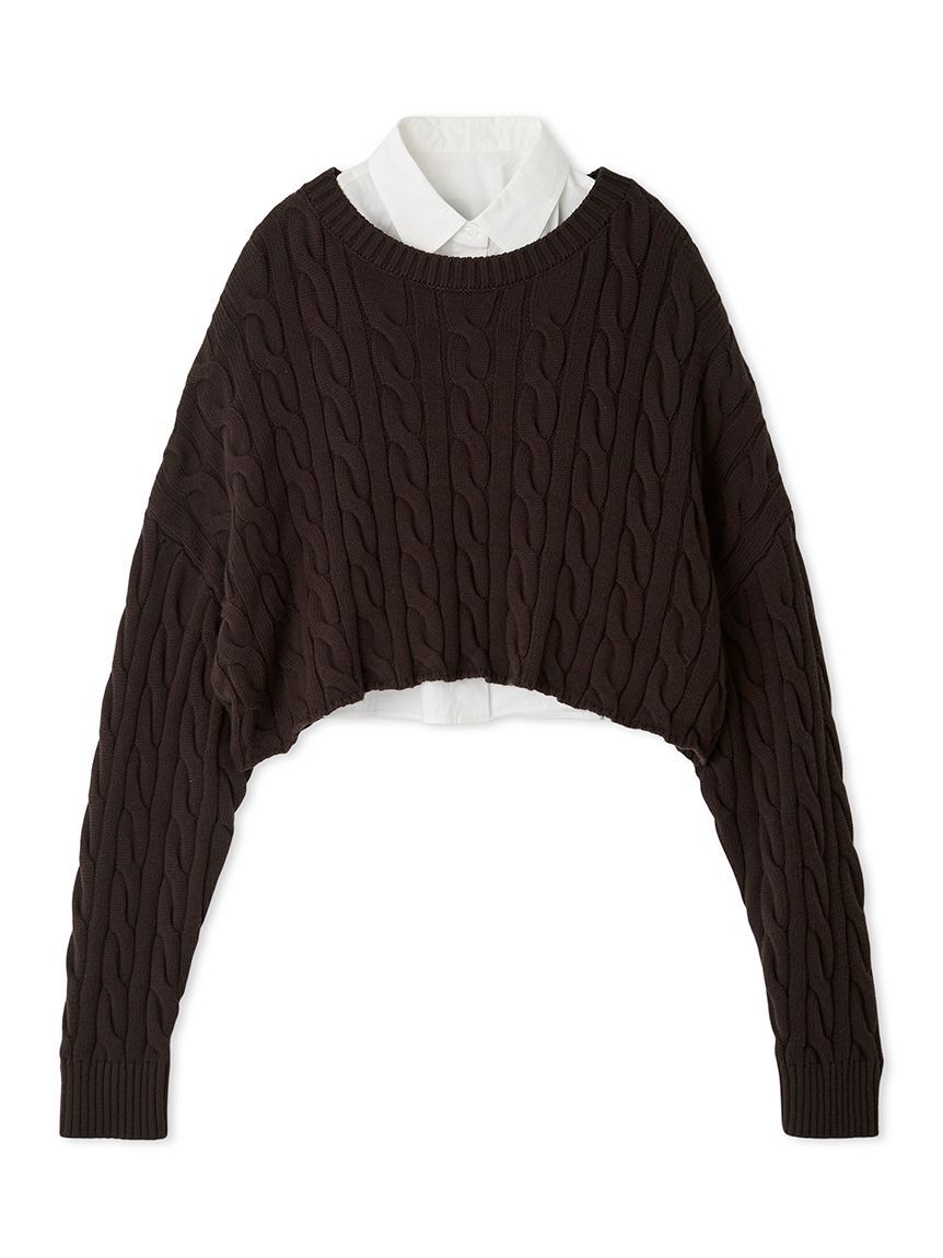 Mila Owen「【セットアイテム】シャツレイヤードケーブル短丈ニット」|ニット・セーター|BRW