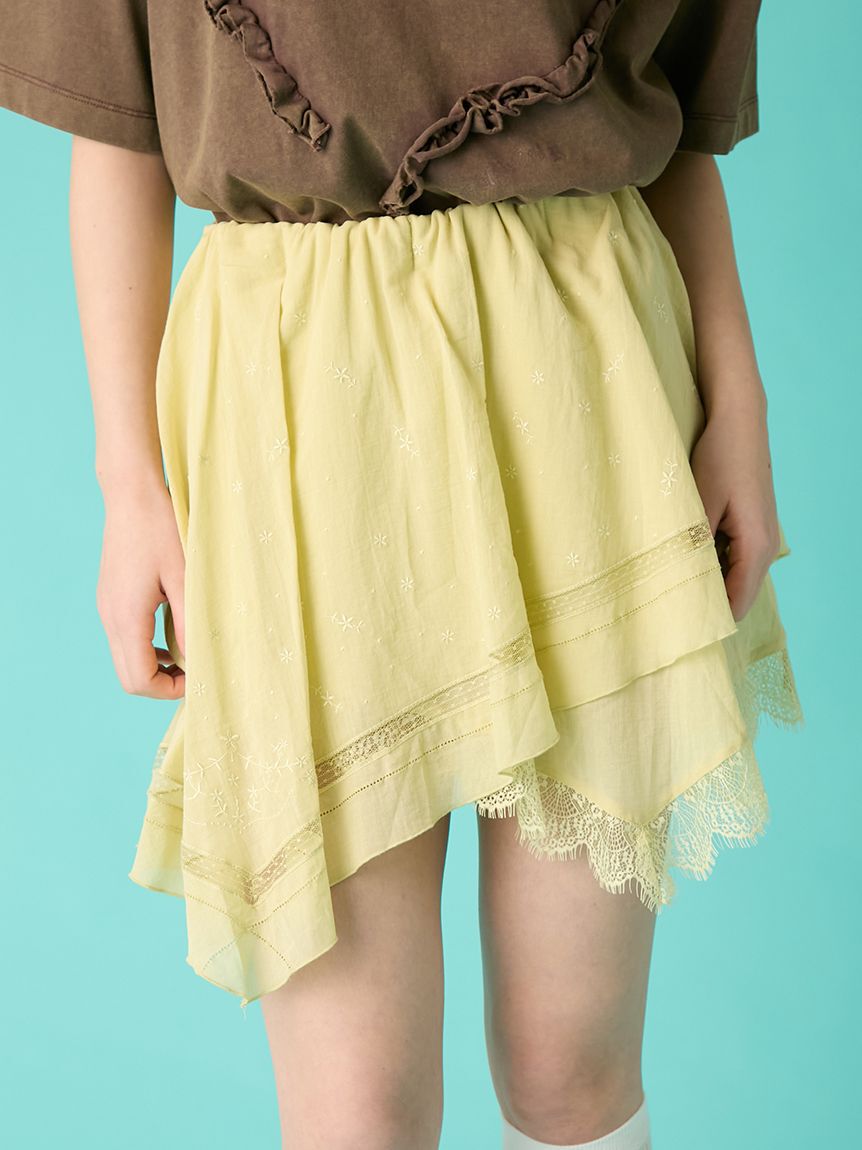 FURFUR「ハンカチ刺繍スカショーパン」|キュロット|LIME