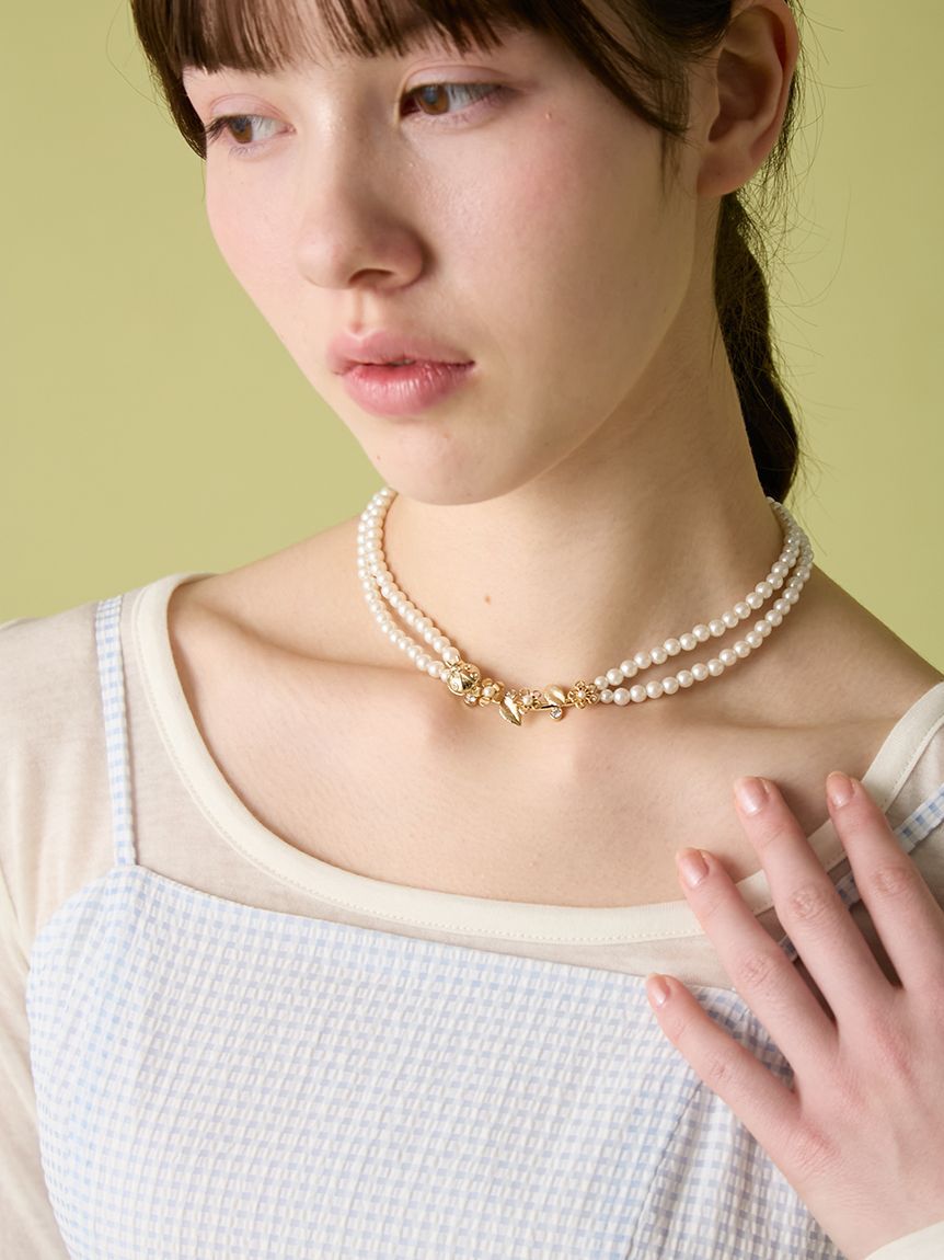 FURFUR「フラワーモチーフパールネックレス」|ネックレス|