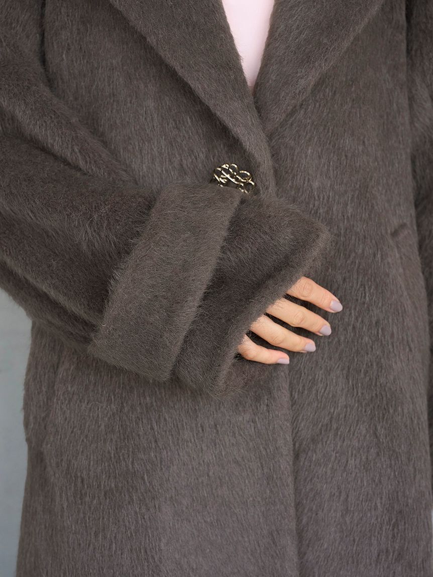 SNIDEL「ブローチ付きシャギーロングコート」|チェスターコート|