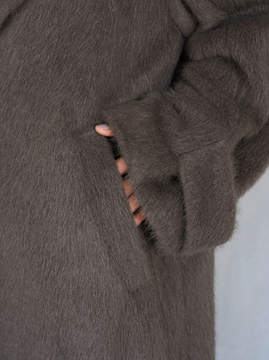 SNIDEL「ブローチ付きシャギーロングコート」|チェスターコート|