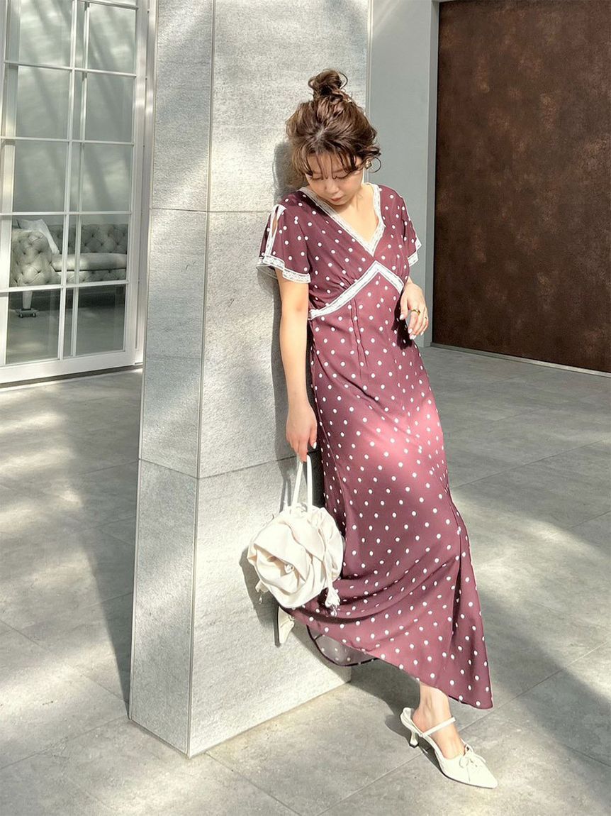 LILY BROWN「ロマンティックレーストリムプリントワンピース」|ワンピース|