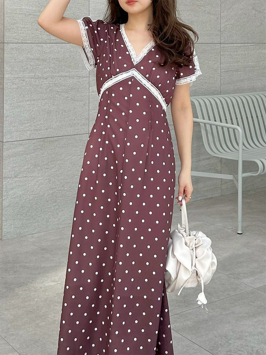 LILY BROWN「ロマンティックレーストリムプリントワンピース」|ワンピース|