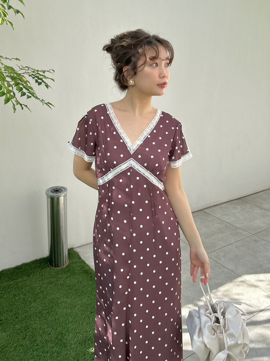 LILY BROWN「ロマンティックレーストリムプリントワンピース」|ワンピース|