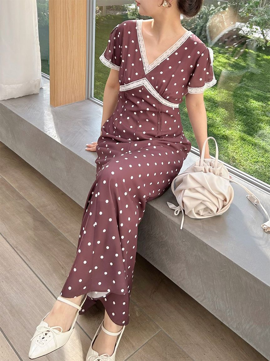 LILY BROWN「ロマンティックレーストリムプリントワンピース」|ワンピース|