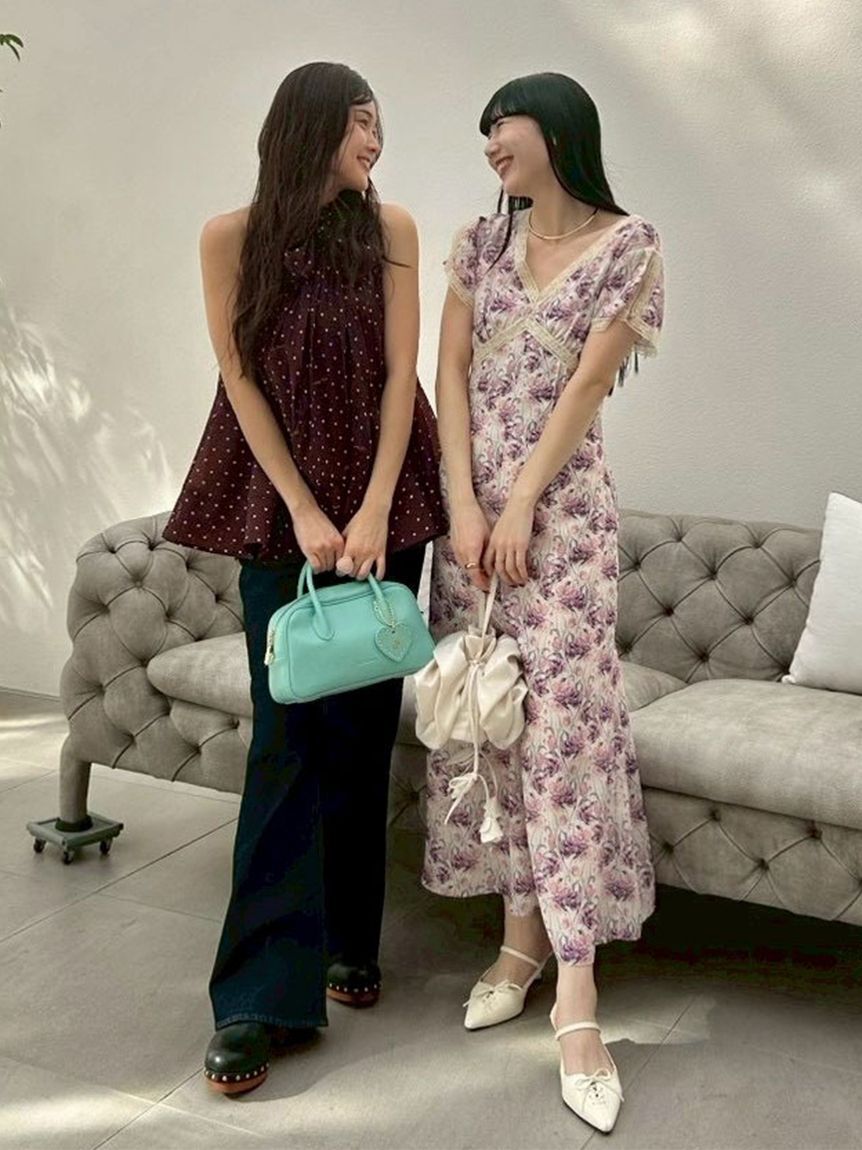 LILY BROWN「ロマンティックレーストリムプリントワンピース」|ワンピース|