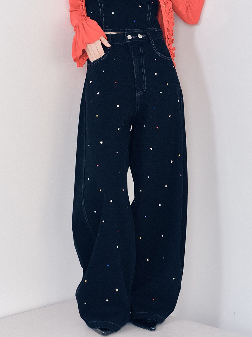 LILY BROWN「【WEB限定00サイズ】[L.B CANDY STOCK]バリエーションビジューデニムパンツ」|デニム|BLK