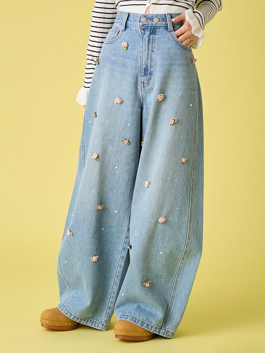 LILY BROWN「【WEB限定00サイズ】[L.B CANDY STOCK]バリエーションビジューデニムパンツ」|デニム|