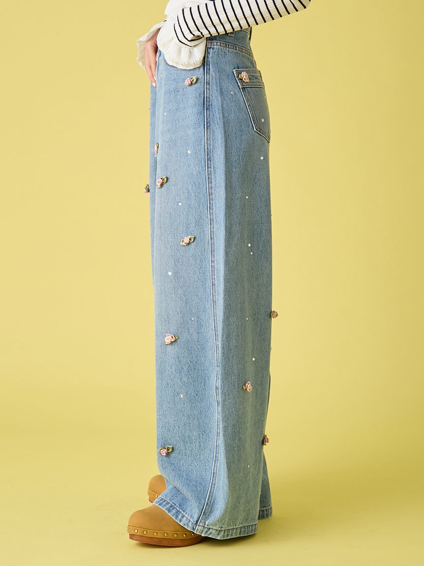 LILY BROWN「【WEB限定00サイズ】[L.B CANDY STOCK]バリエーションビジューデニムパンツ」|デニム|