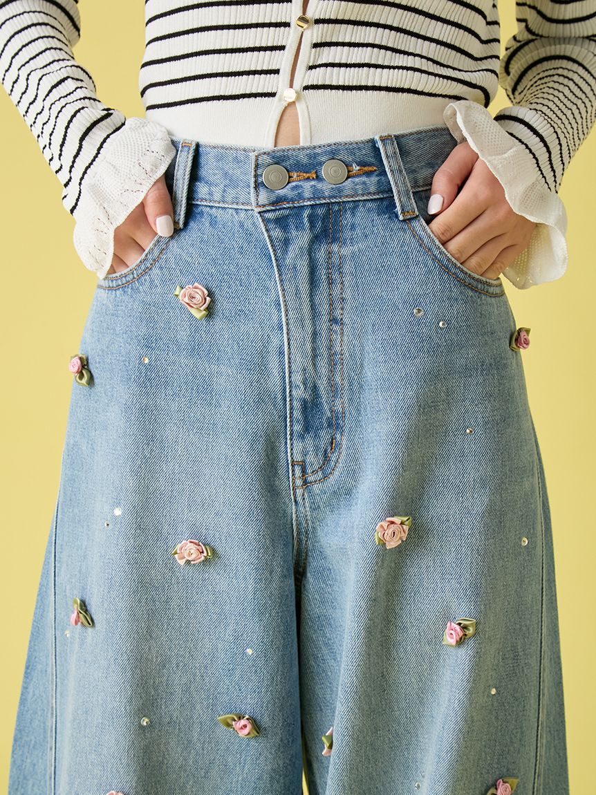 LILY BROWN「【WEB限定00サイズ】[L.B CANDY STOCK]バリエーションビジューデニムパンツ」|デニム|