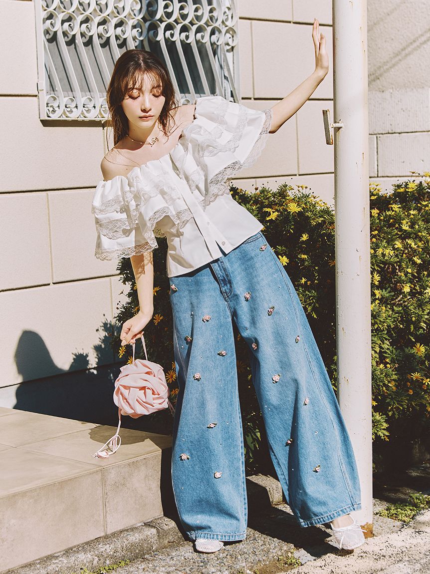 LILY BROWN「【WEB限定00サイズ】[L.B CANDY STOCK]バリエーションビジューデニムパンツ」|デニム|