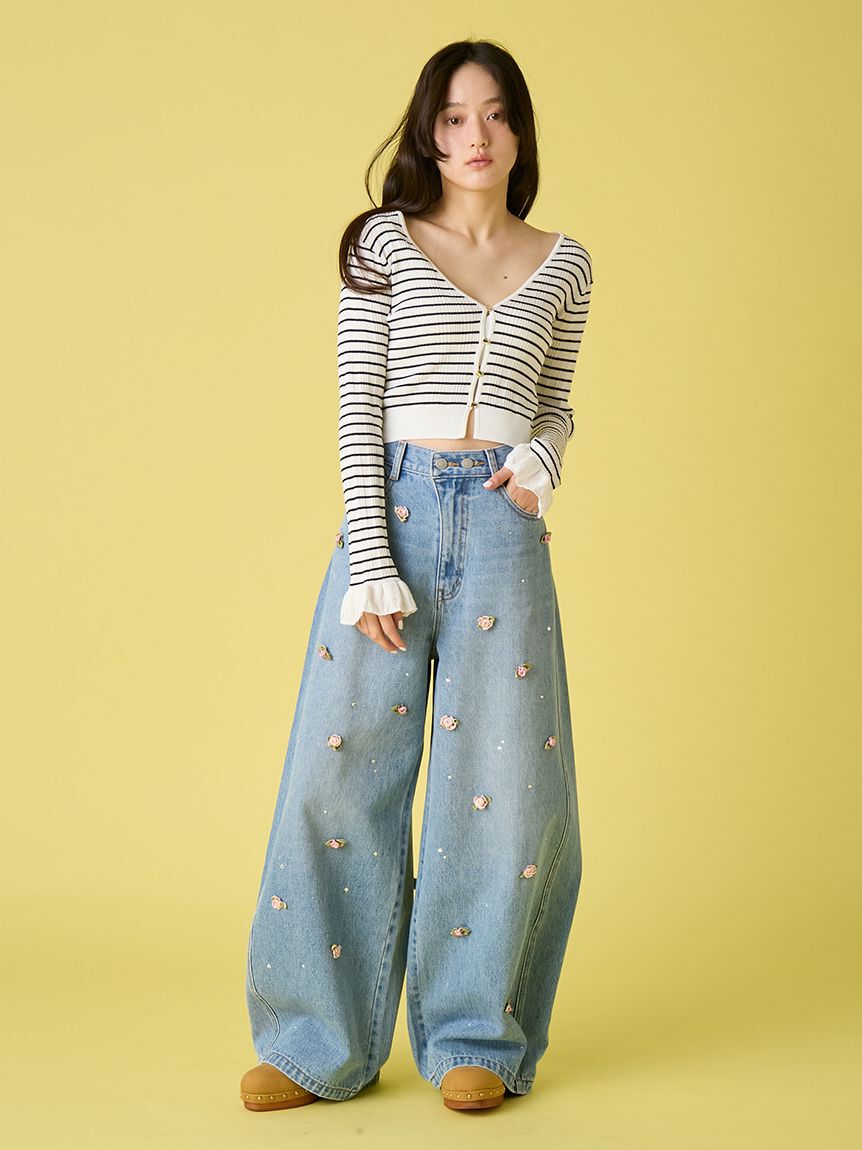 LILY BROWN「【WEB限定00サイズ】[L.B CANDY STOCK]バリエーションビジューデニムパンツ」|デニム|