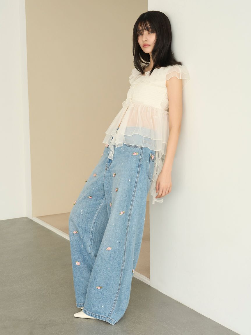 LILY BROWN「【WEB限定00サイズ】[L.B CANDY STOCK]バリエーションビジューデニムパンツ」|デニム|