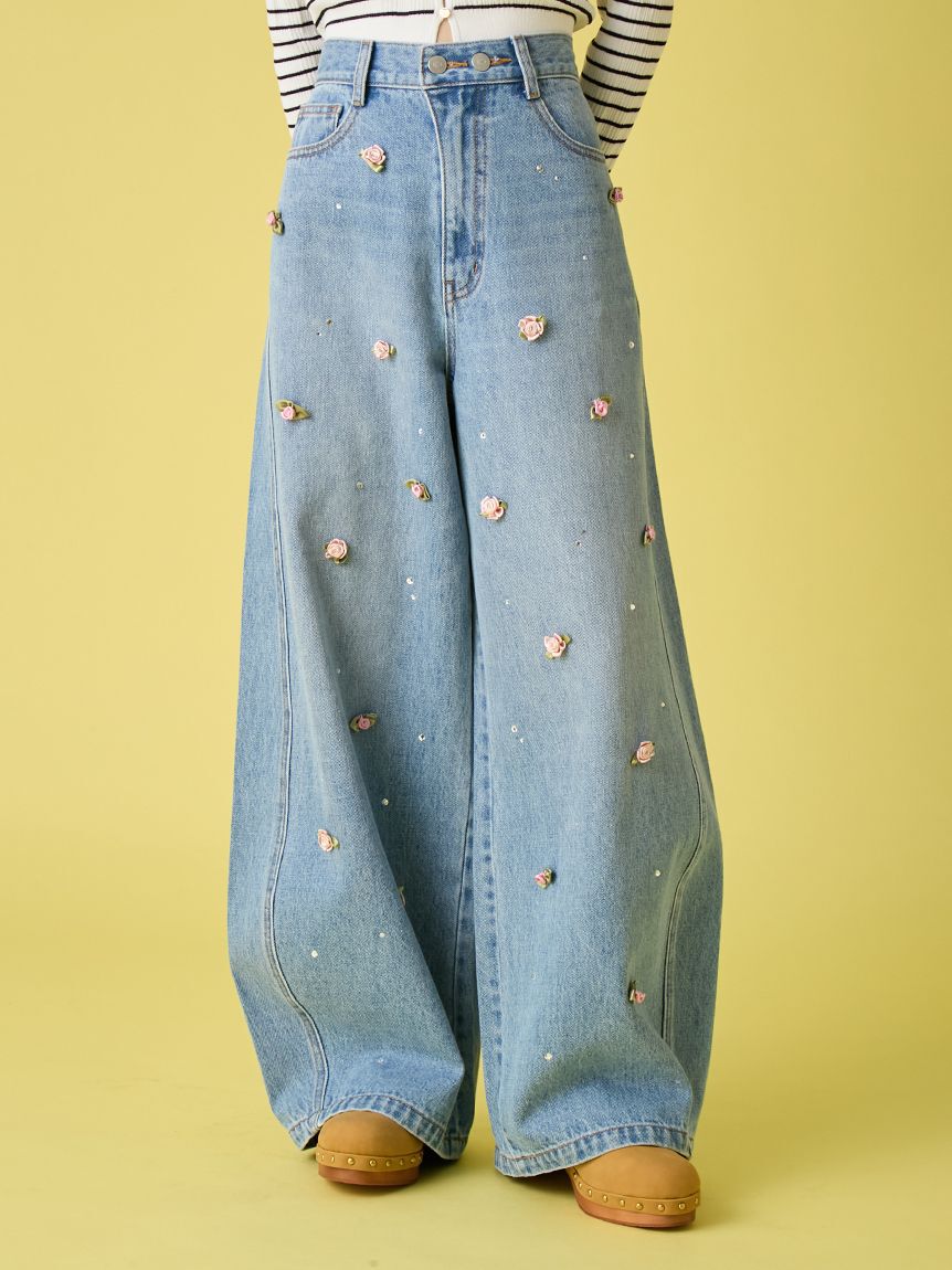 LILY BROWN「【WEB限定00サイズ】[L.B CANDY STOCK]バリエーションビジューデニムパンツ」|デニム|