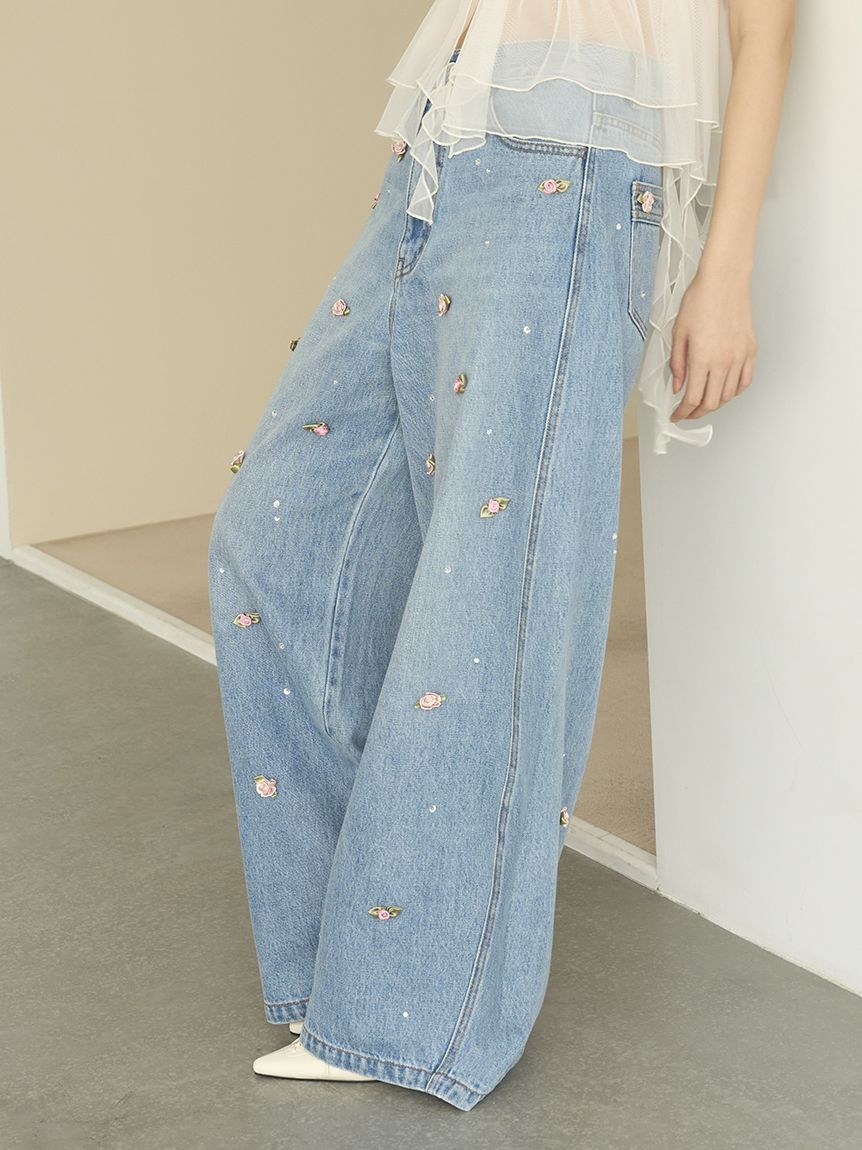 LILY BROWN「【WEB限定00サイズ】[L.B CANDY STOCK]バリエーションビジューデニムパンツ」|デニム|