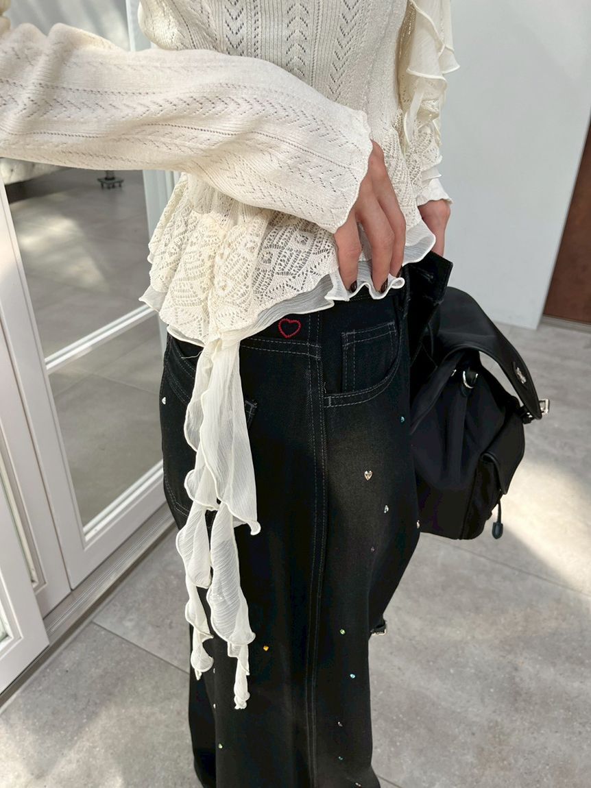 LILY BROWN「【WEB限定00サイズ】[L.B CANDY STOCK]バリエーションビジューデニムパンツ」|デニム|