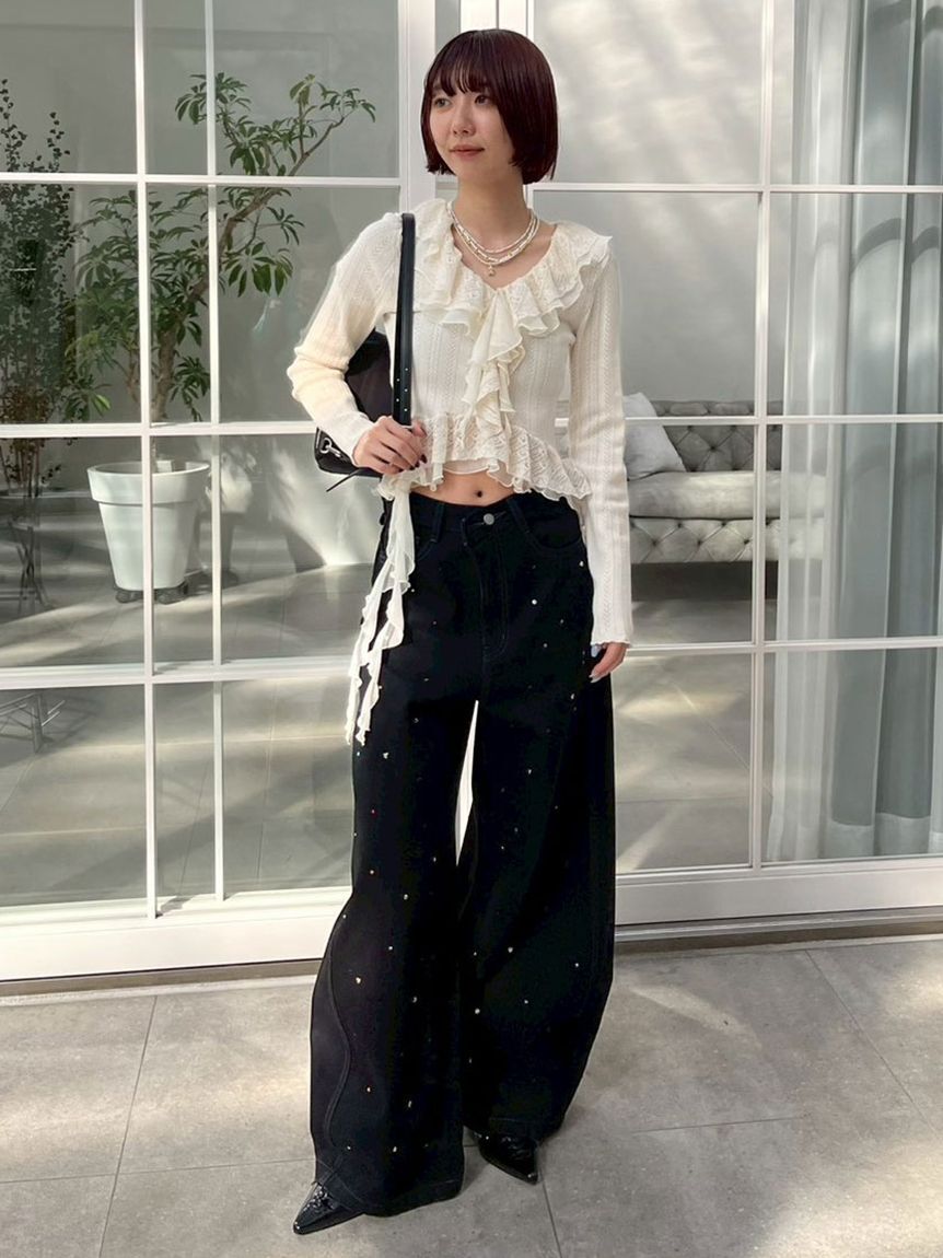 LILY BROWN「【WEB限定00サイズ】[L.B CANDY STOCK]バリエーションビジューデニムパンツ」|デニム|