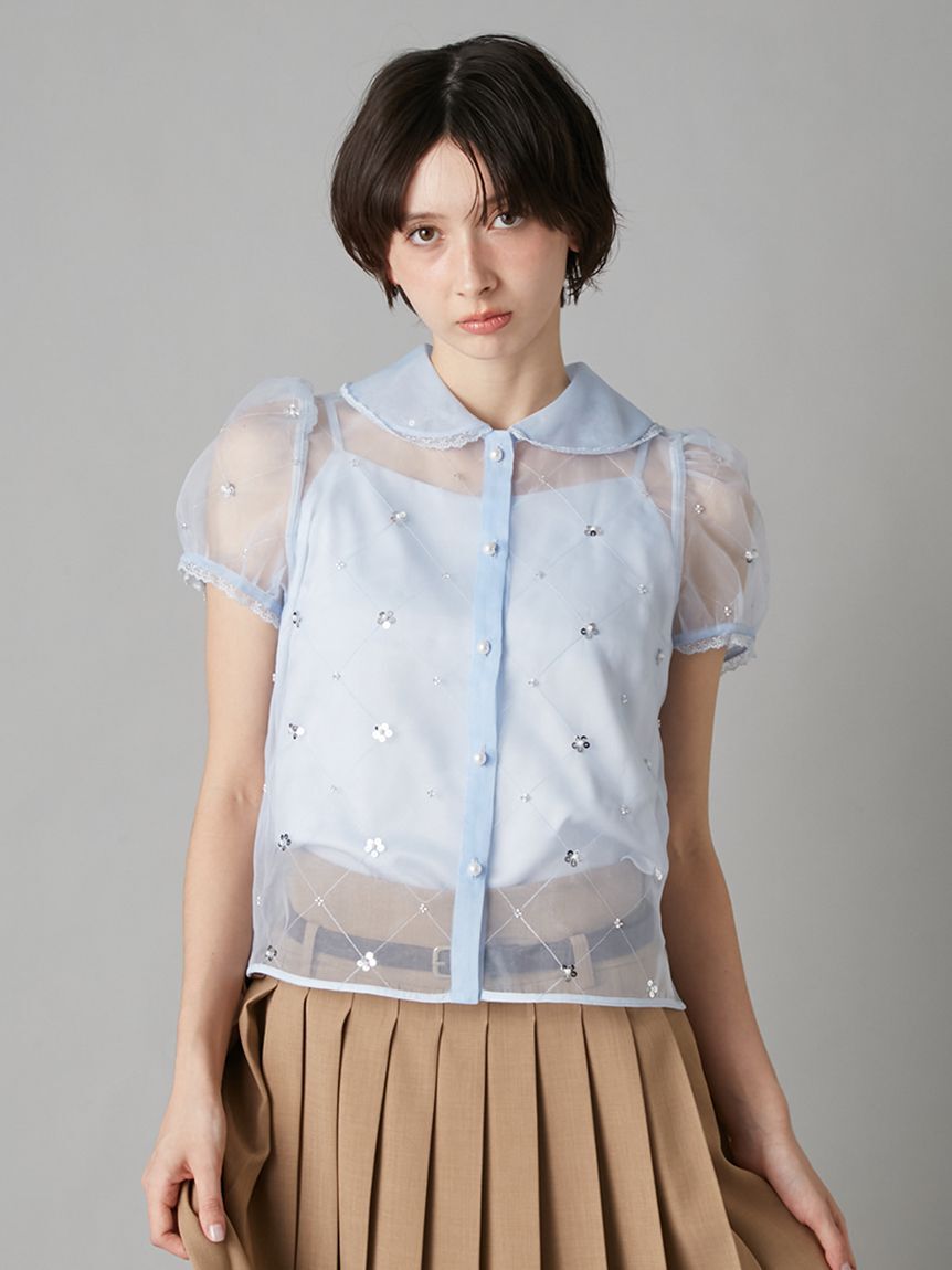 LILY BROWN「[L.B CANDY STOCK]ラウンドカラービジューブラウス」|シャツ・ブラウス|